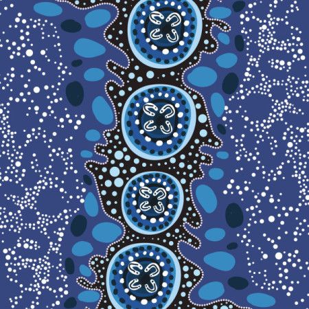 An artistic vector blue piece inspired by the visual richness of Aboriginal dot motifs