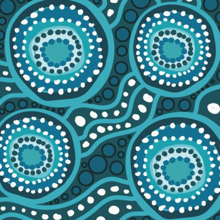 A visually striking illustration highlighted by Aboriginal-inspired dot artwork