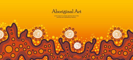 Yellow banner design inspired by traditional Aboriginal dot art