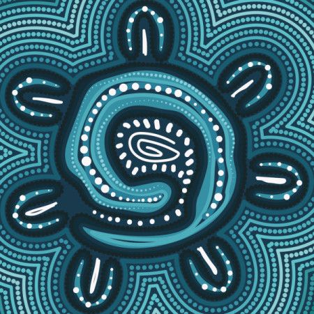 A visually rich painting illustration drawn from Aboriginal artistic traditions