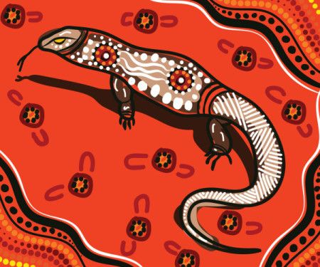 Goanna art illustration with aboriginal dot design