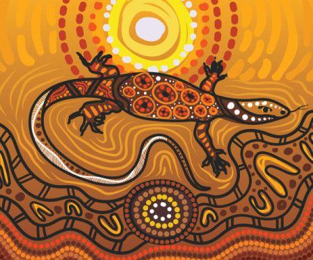 Goanna painting, adorned with aboriginal dot design