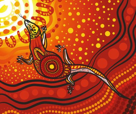 An artistic representation of a Goanna with aboriginal art