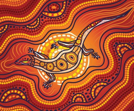 Aboriginal-inspired dots enhance a goanna illustration