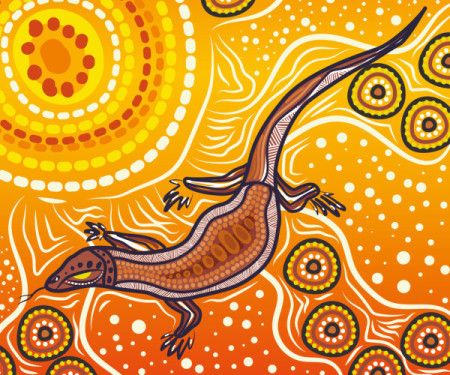 Goanna painting illustration inspired by Aboriginal dot art