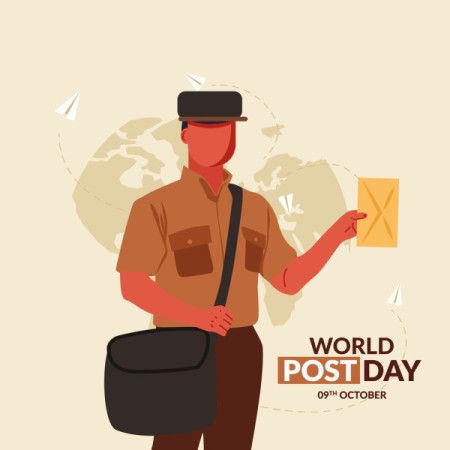 Postman with letters graphic celebrating World post day