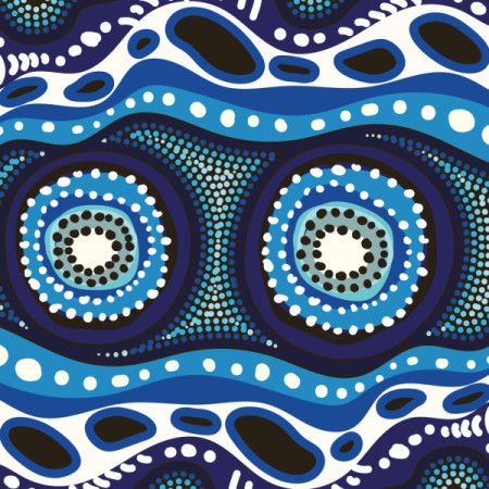 A vector illustration with a background in the style of Aboriginal dot art