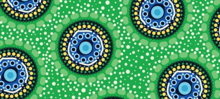 A vibrant vector green background inspired by the patterns of Aboriginal dot art