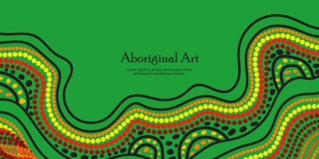 An illustrated green banner inspired by the rich traditions of Aboriginal dot art