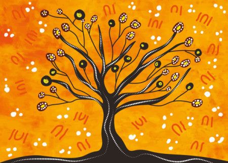 An artistic vector painting that captures nature using elements of Aboriginal dot art