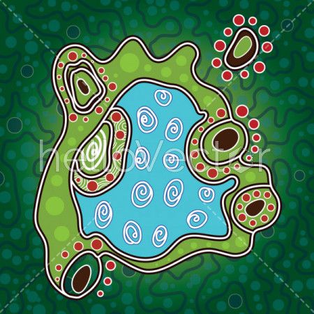 Aboriginal art vector painting - River concept