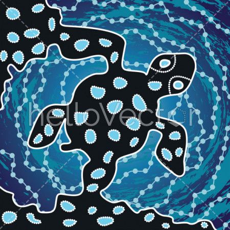 Illustration based on aboriginal style of dot painting with turtle