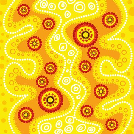 Yellow vector background decorated with Aboriginal dot pattern designs