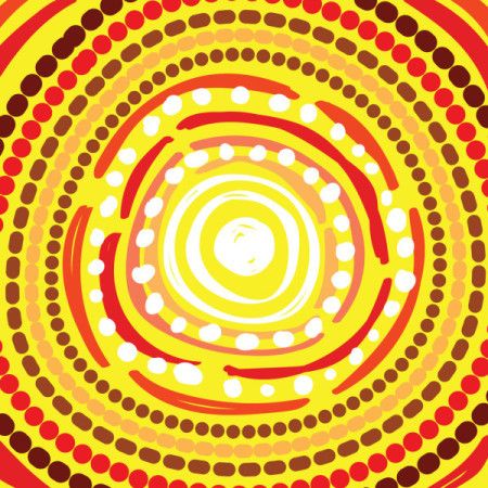 Yellow background featuring an Aboriginal-inspired dot design