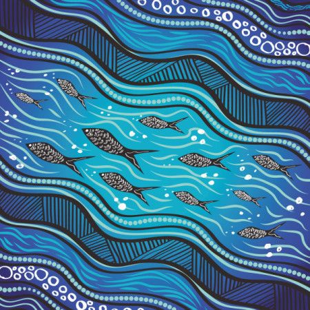 A river concept digital painting using Aboriginal dot art in vector format.