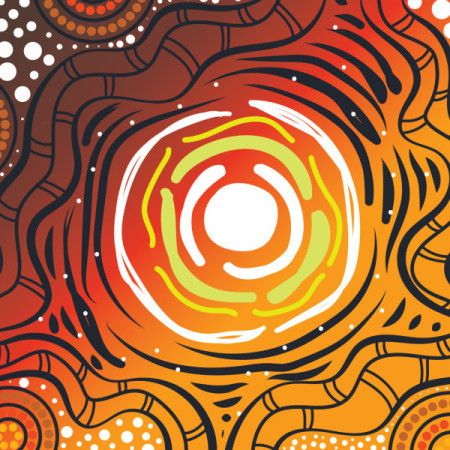 Vector artwork featuring a background inspired by Aboriginal style patterns