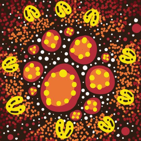 Background designed using vector graphics, inspired by Aboriginal dot painting