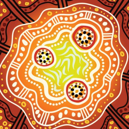 Backdrop in vector format, featuring Aboriginal dot art motifs