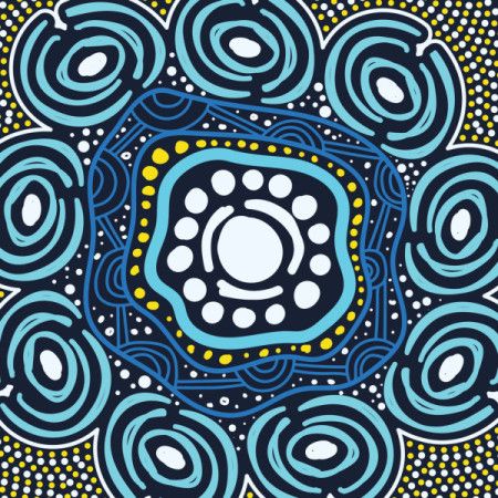 Vector-created backdrop in the style of traditional Aboriginal dot artwork