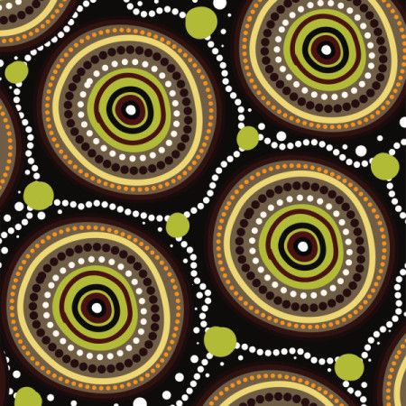 Illustration influenced by the precise designs of Aboriginal dot painting.