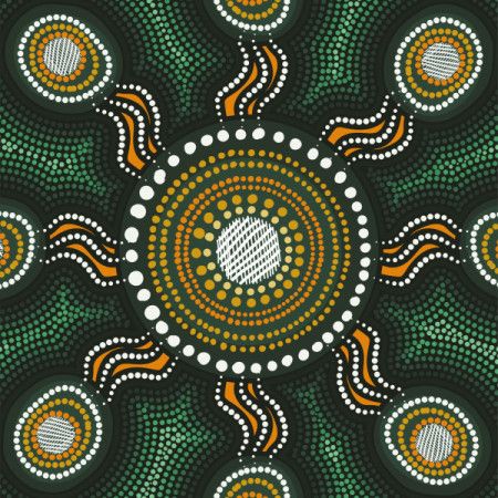 Artworks featuring the distinctive style of Aboriginal dot painting in their illustrations.