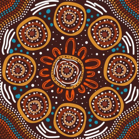 Illustrative pieces inspired by the Aboriginal tradition of dot painting.