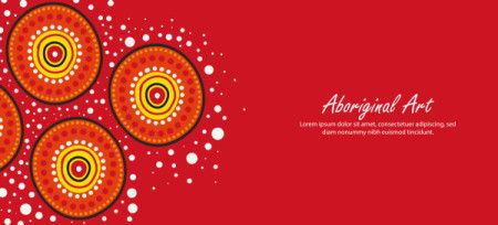 Red banner showcasing Aboriginal dot-style illustrations