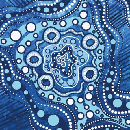 Dot painting-inspired Aboriginal vector blue background