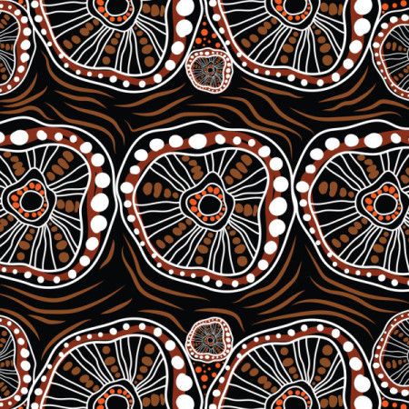 A background illustration based on Aboriginal dot art design