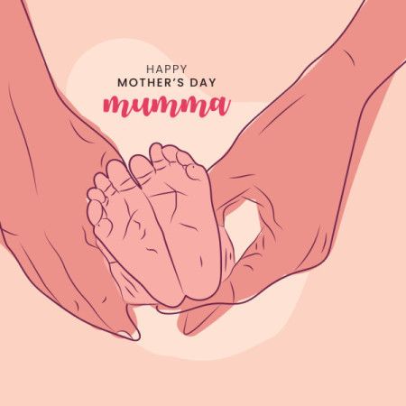 Artwork showing baby feet gently held in mother’s hands