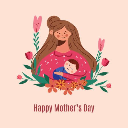 A mother cradles her baby lovingly in her arms illustration