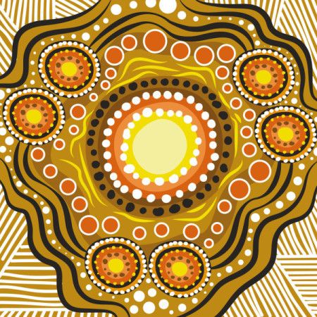 A visual composition in digital form, echoing the style of Aboriginal dot painting