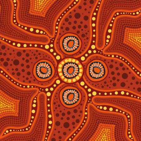 Aboriginal Art Illustration Symbolizing Community and Connection to Land