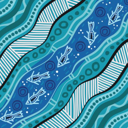Aboriginal Vector Art Depicting Waterways and Aquatic Life