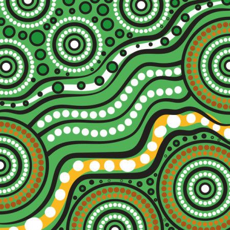 Green Aboriginal Dot Art with Circular Motifs