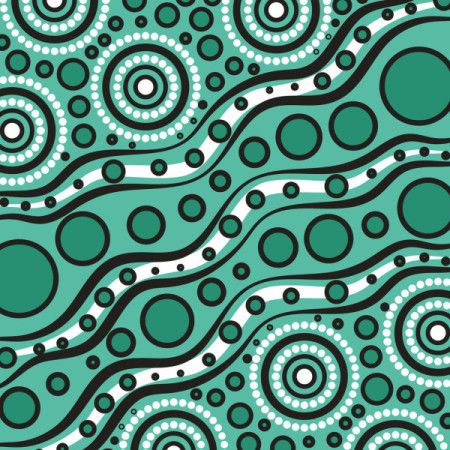 Teal Aboriginal Dot Vector Background with Ripple Motifs
