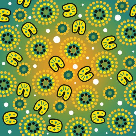 Bright Gathering in Aboriginal Dot Art Style Illustration