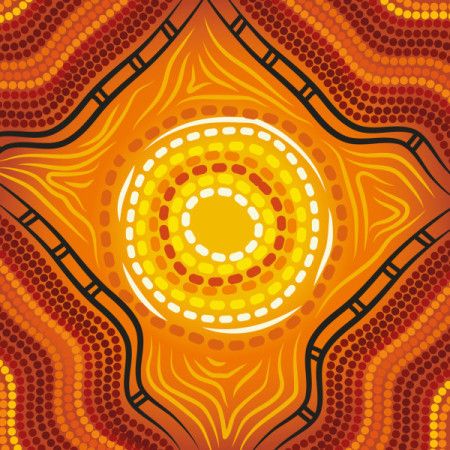 A digital aboriginal painting Radiant Sun and Energy Lines