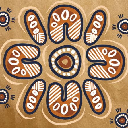 Flower-Inspired Aboriginal Design Depicting a Central Gathering of People