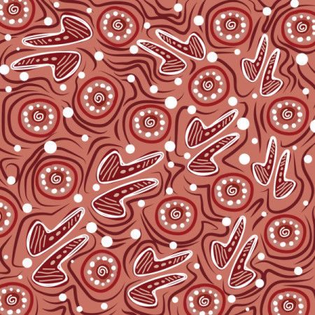 Aboriginal-style background with symbolic patterns