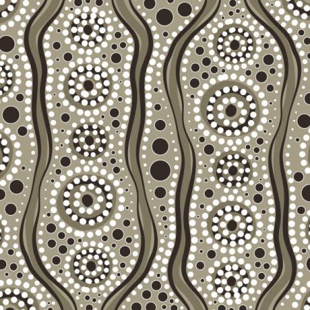 A rhythmic, earth-toned design of aboriginal dot art