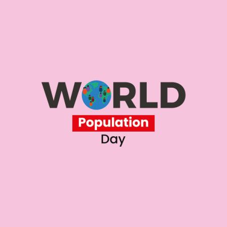 Creative text design with a globe replacing the letter 'O' highlights the global focus on population issues.