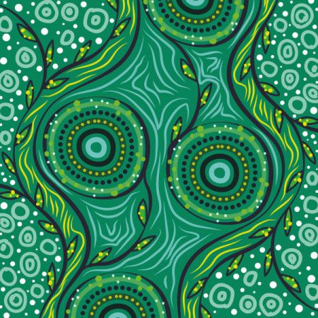 Symbolic Aboriginal Dot Art Illustration with Nature Motifs
