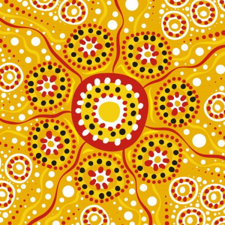 Radiating Community in Warm Aboriginal Design Illustration