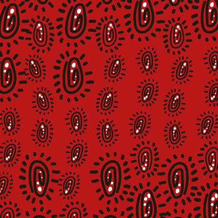 A vector-based red background with a pattern drawn from Aboriginal dot artwork