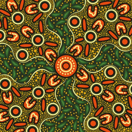 Nature in vibrant colors, aboriginal art illustration