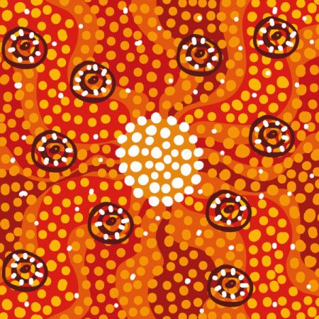 Radiant Aboriginal Dot Art with Central Gathering Symbol