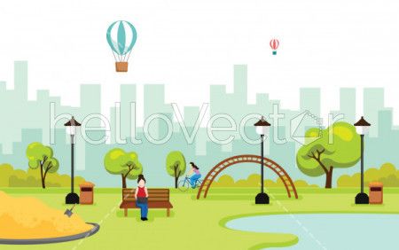 Park vector background. City park landscape illustration in flat style.