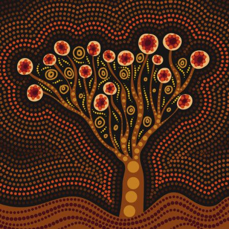 An Aboriginal-style artwork featuring a blooming tree
