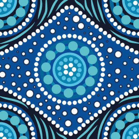 Blue vector illustration featuring a design inspired by Aboriginal dot art